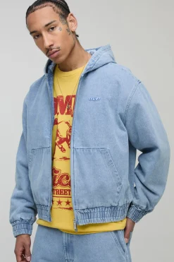 Veste bomber à capuche en jean matelassé à coupe boxy