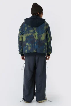 Veste bomber à capuche à imprimé abstrait oversize en marine
