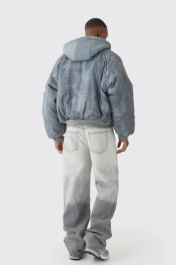 Veste bomber à capuche, style boxy, lavée et rembourrée