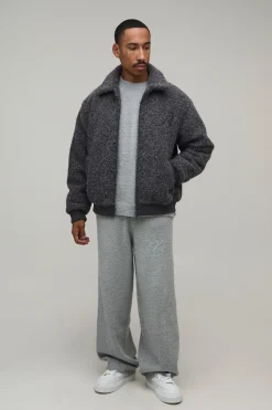 boohooMAN Veste Bomber Col Bouclette Coupe Boxy<Homme Manteaux Et Vestes