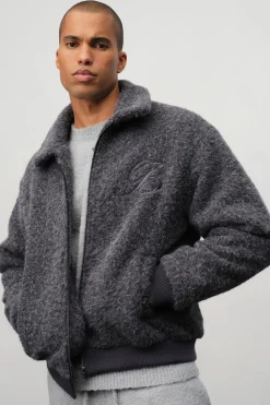 boohooMAN Veste Bomber Col Bouclette Coupe Boxy<Homme Manteaux Et Vestes