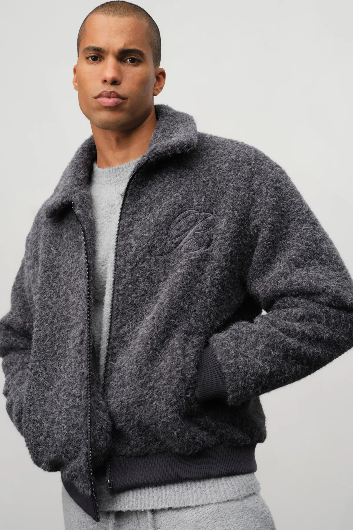 boohooMAN Veste Bomber Col Bouclette Coupe Boxy<Homme Manteaux Et Vestes