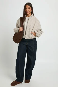 Veste Bomber Col Cheminée Aspect Laine