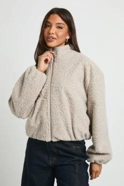 Veste Bomber Col Cheminée Aspect Laine