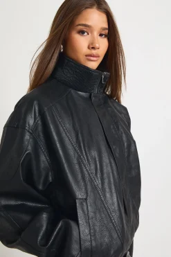 Veste bomber à col en entonnoir en synthétique
