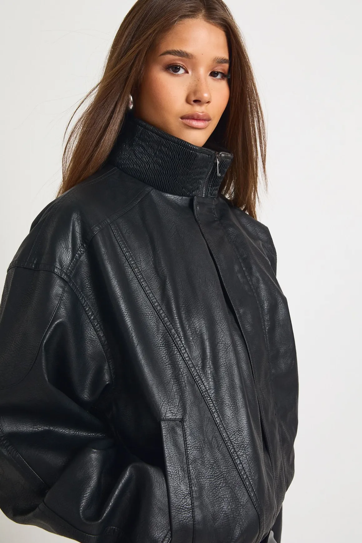 Veste bomber à col en entonnoir en synthétique