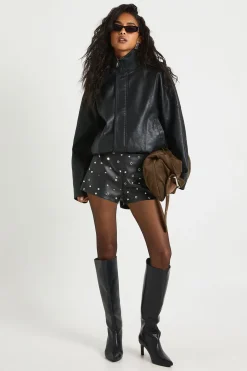 Veste bomber à col en entonnoir en synthétique