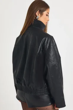 Veste bomber à col en entonnoir en synthétique
