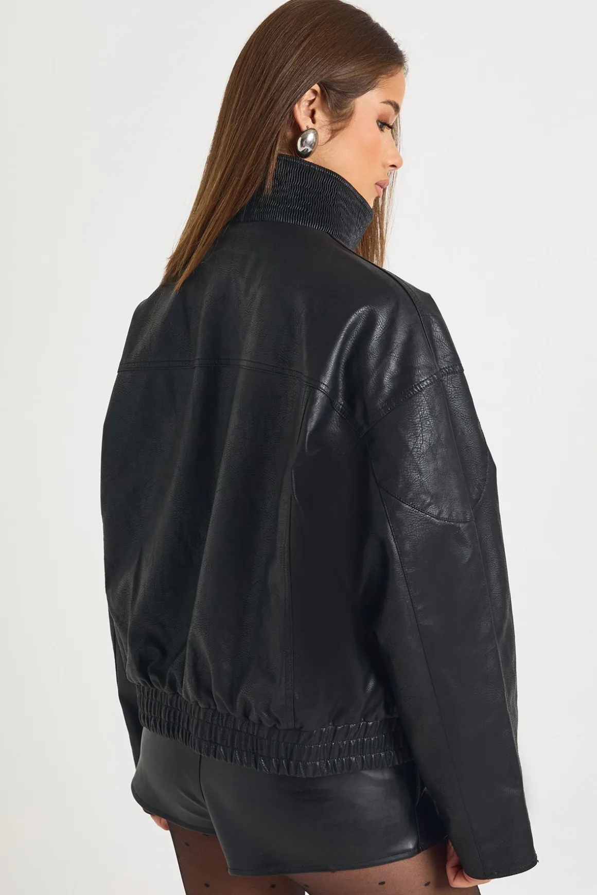 Veste bomber à col en entonnoir en synthétique