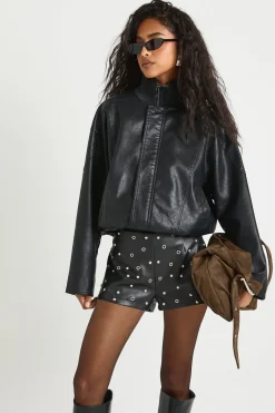 Veste bomber à col en entonnoir en synthétique