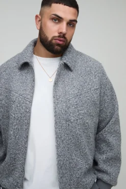 boohooMAN Veste bomber à col et coupe régulière Plus Wool Look<Homme Vestes & Manteaux Grande Taille|Tout Afficher