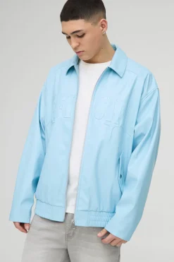 Veste bomber collard surdimensionnée officielle en synthétique embossé