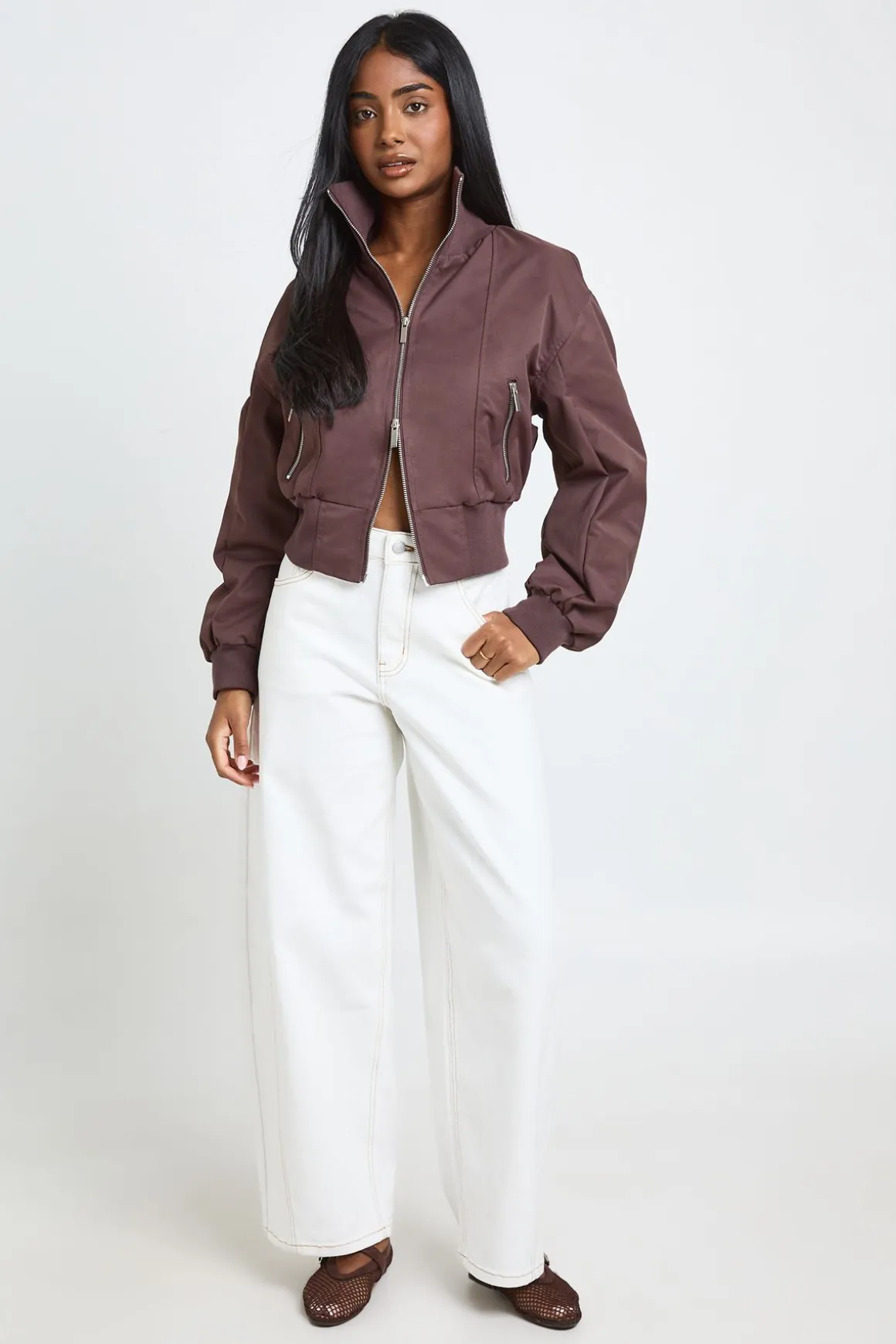 Veste Bomber Col Montant Côtelé Petite