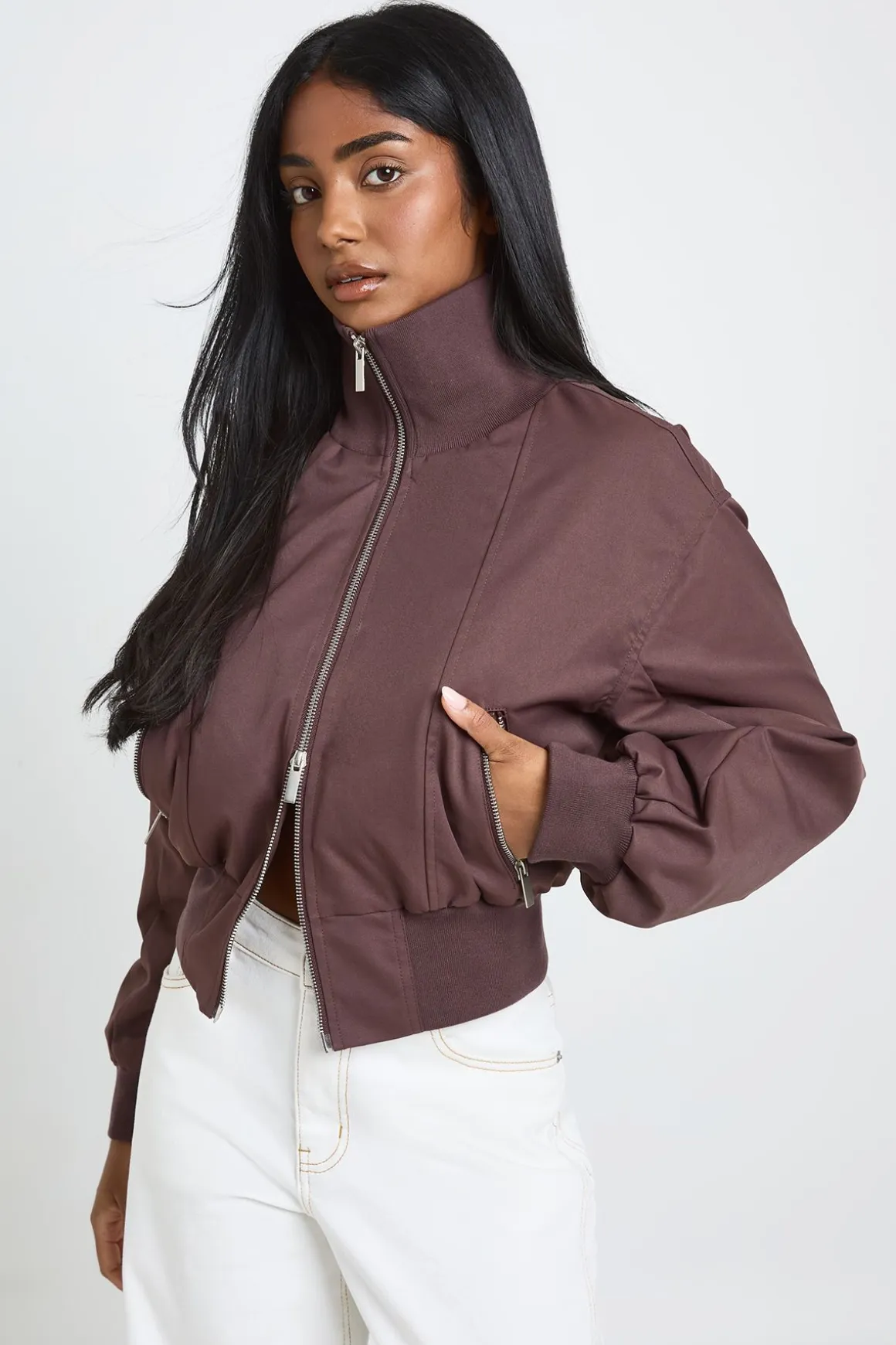 Veste Bomber Col Montant Côtelé Petite