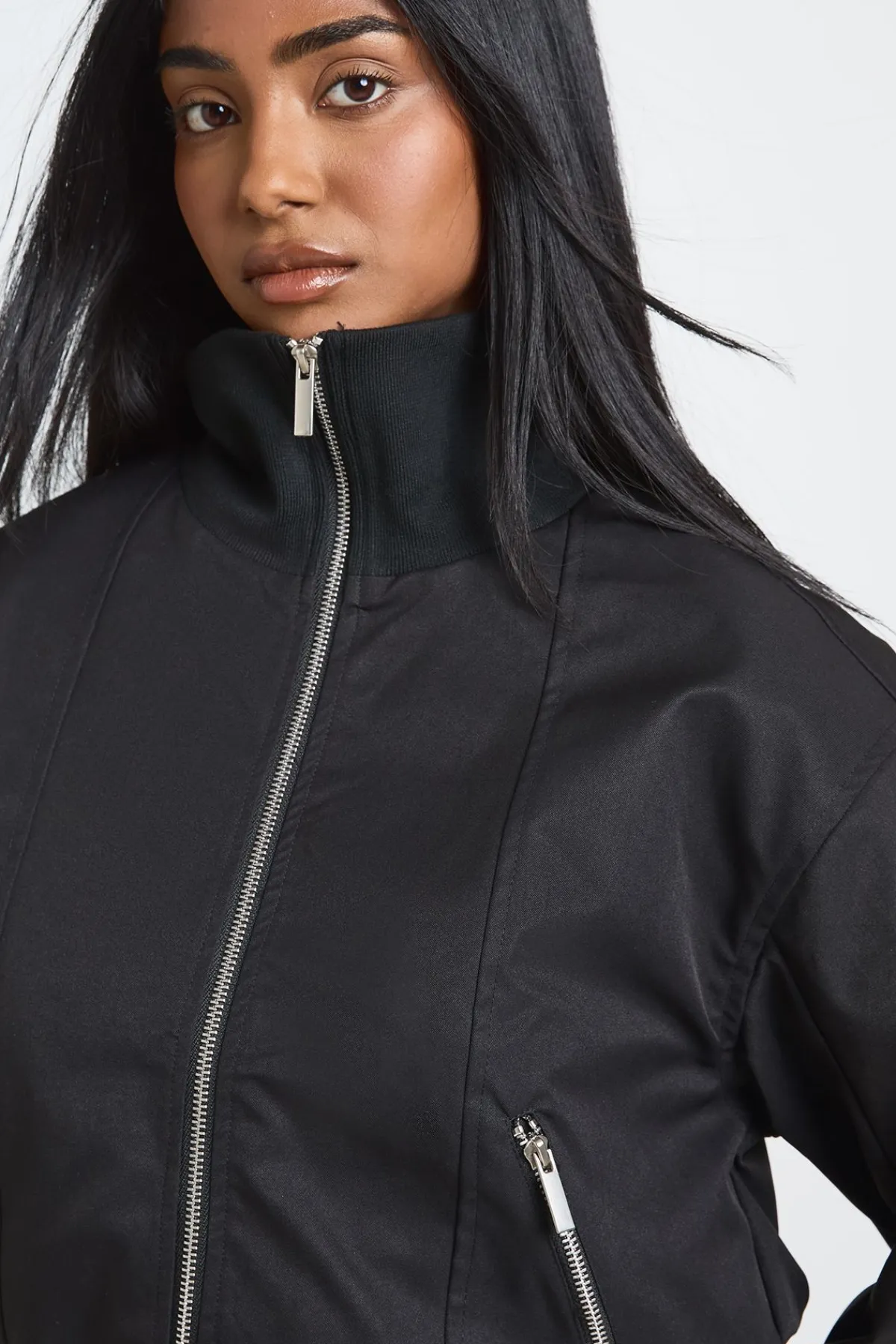 boohoo Veste Bomber À Col Montant Côtelé<Femme Vestes & Manteaux|Bombers
