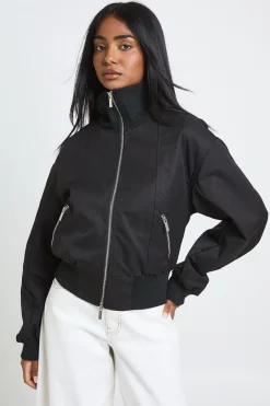 boohoo Veste Bomber À Col Montant Côtelé<Femme Vestes & Manteaux|Bombers