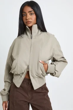 Veste Bomber Col Montant Côtelé