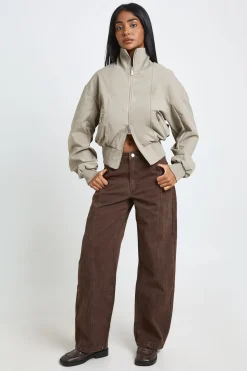 Veste Bomber Col Montant Côtelé