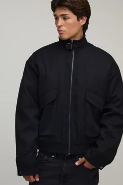 Veste Bomber À Col Montant En Sergé Poly Coupe Regular