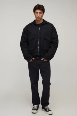 Veste Bomber À Col Montant En Sergé Poly Coupe Regular