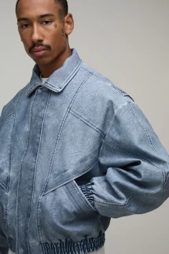 Veste Bomber Col Montant En Synthétique Effet Lavé