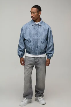 Veste Bomber Col Montant En Synthétique Effet Lavé