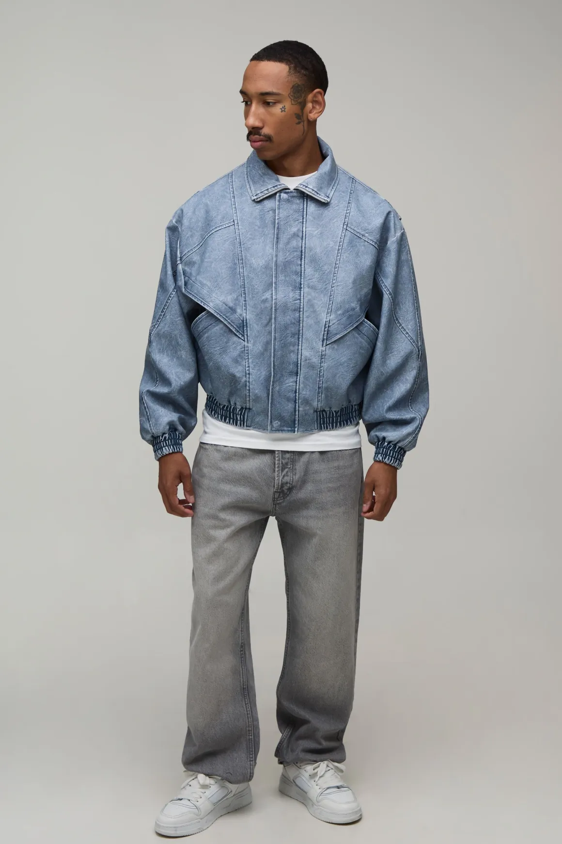 Veste Bomber Col Montant En Synthétique Effet Lavé
