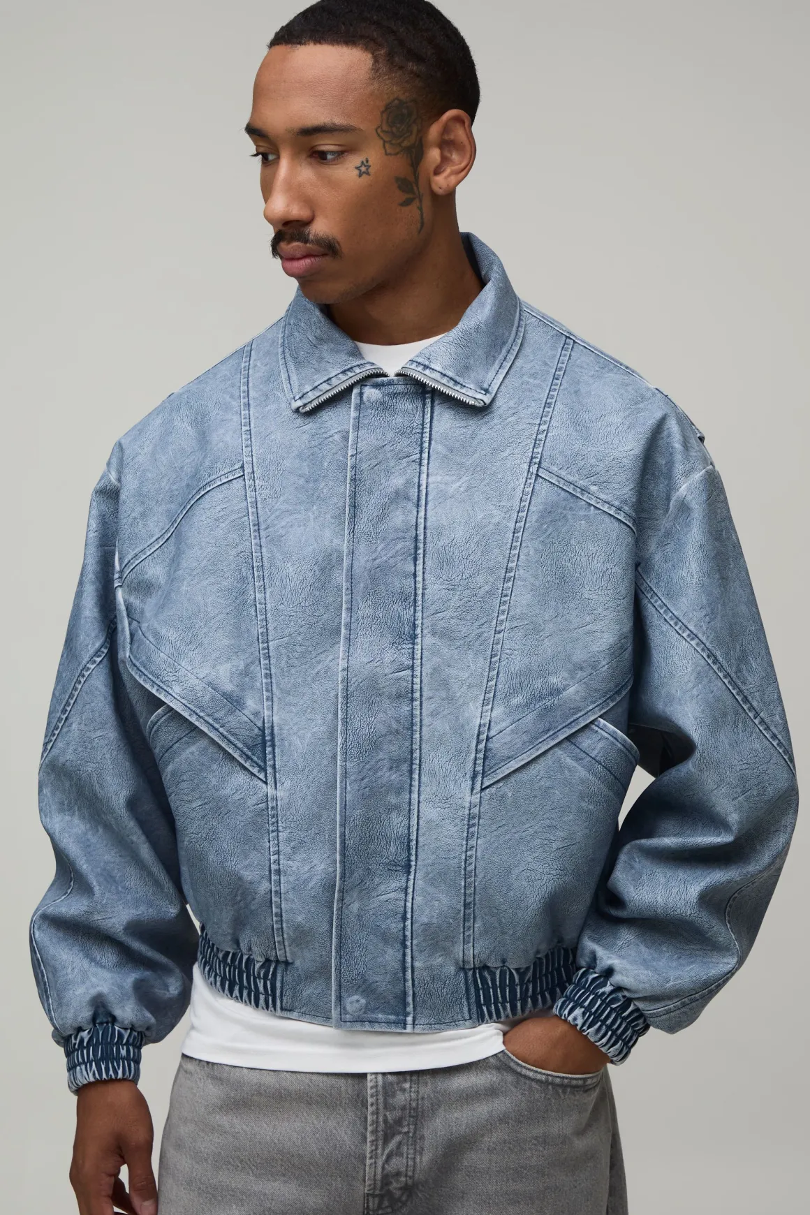 Veste Bomber Col Montant En Synthétique Effet Lavé