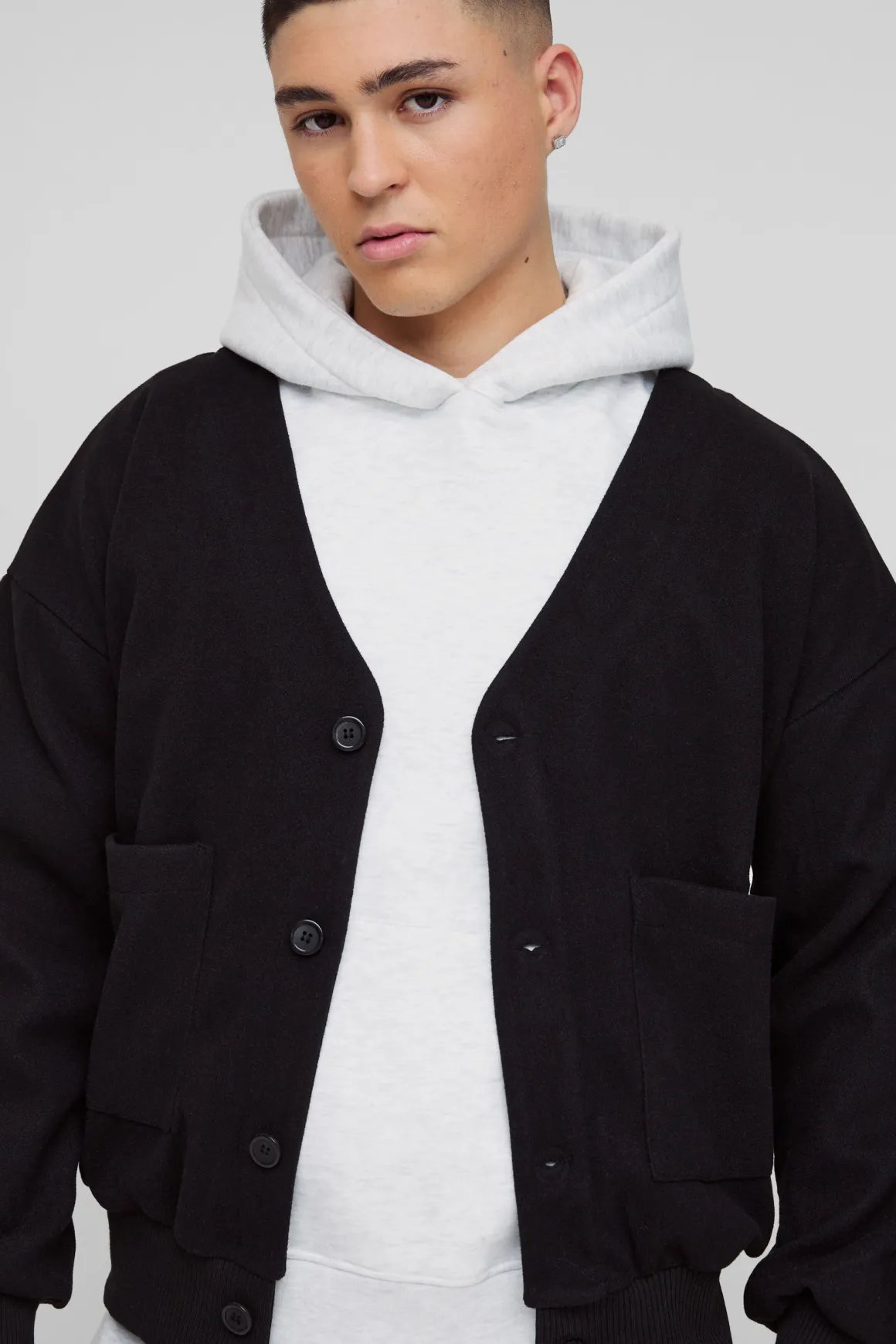 Veste bomber à col ouvert style boxy