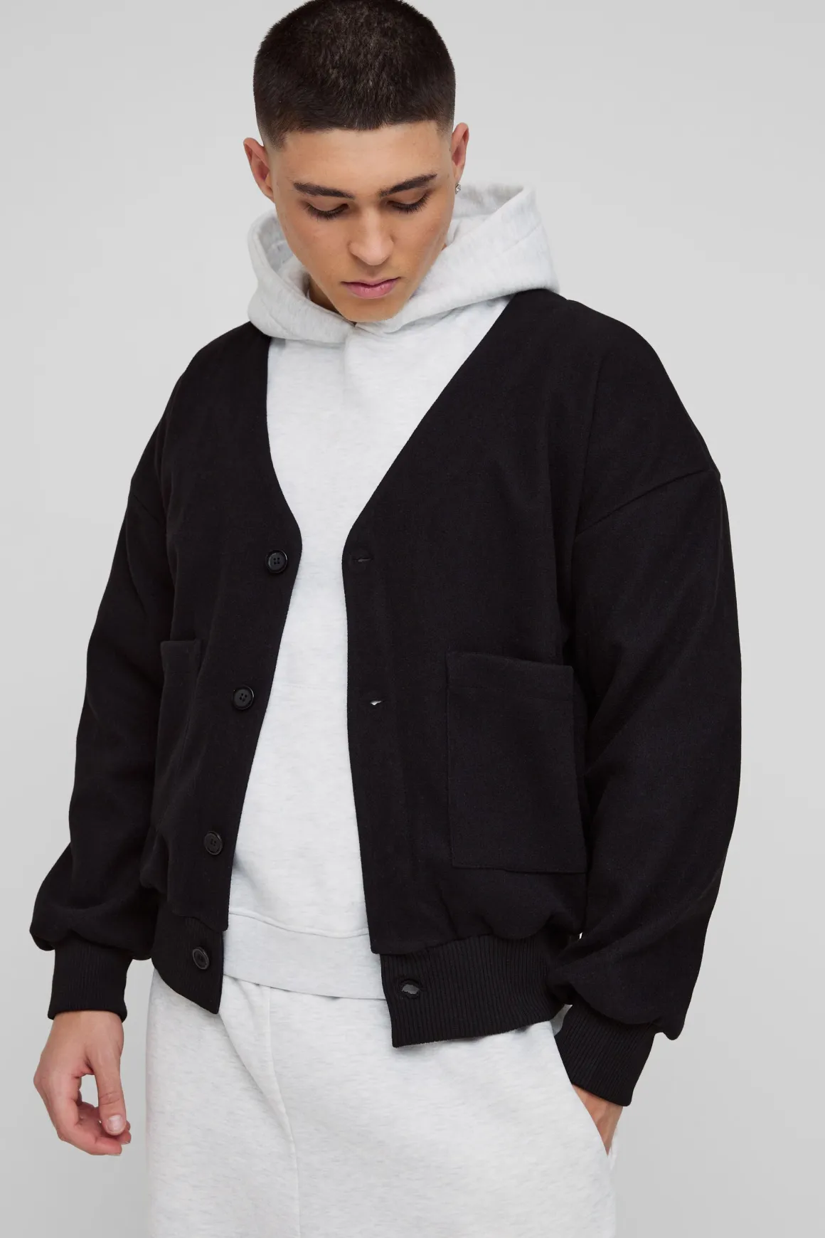 Veste bomber à col ouvert style boxy