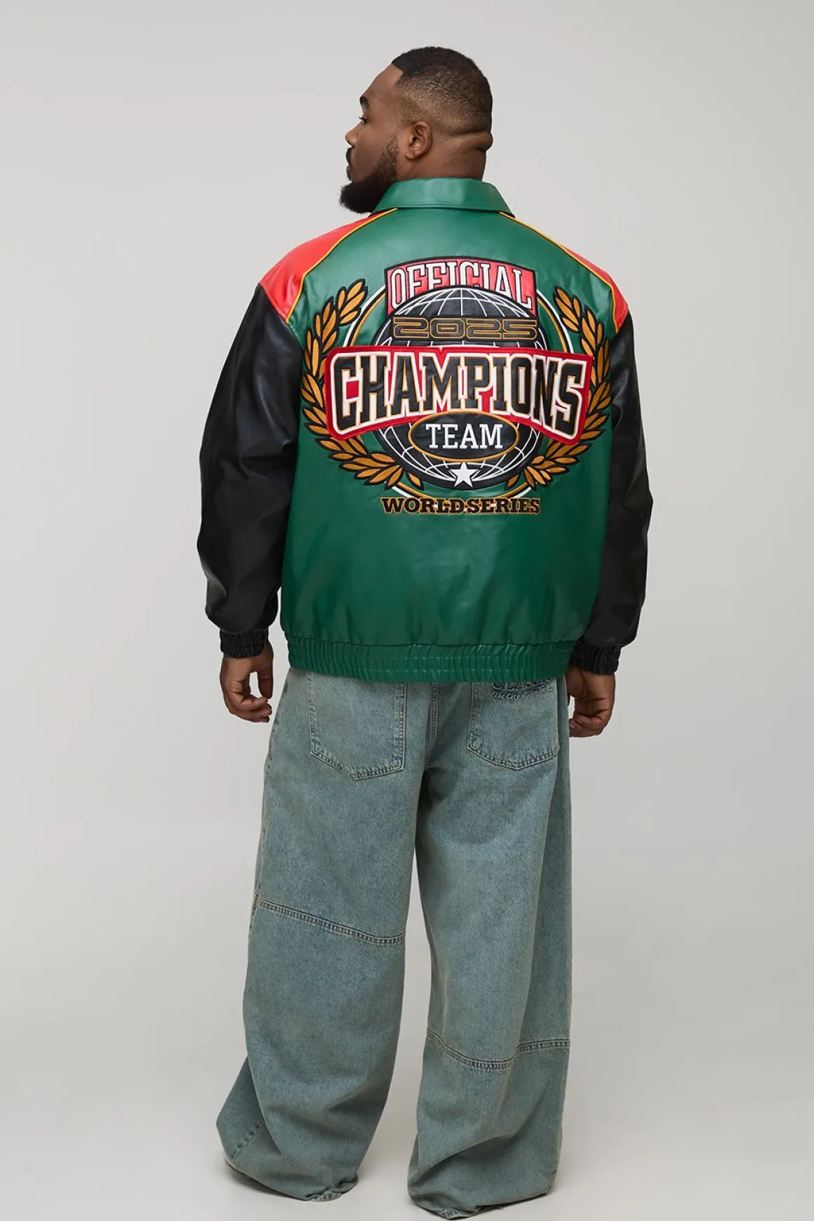 Veste bomber à col pour homme, coupe oversize Plus, avec appliqué en synthétique