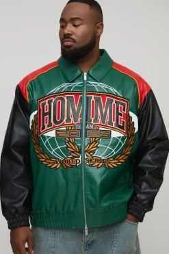 Veste bomber à col pour homme, coupe oversize Plus, avec appliqué en synthétique