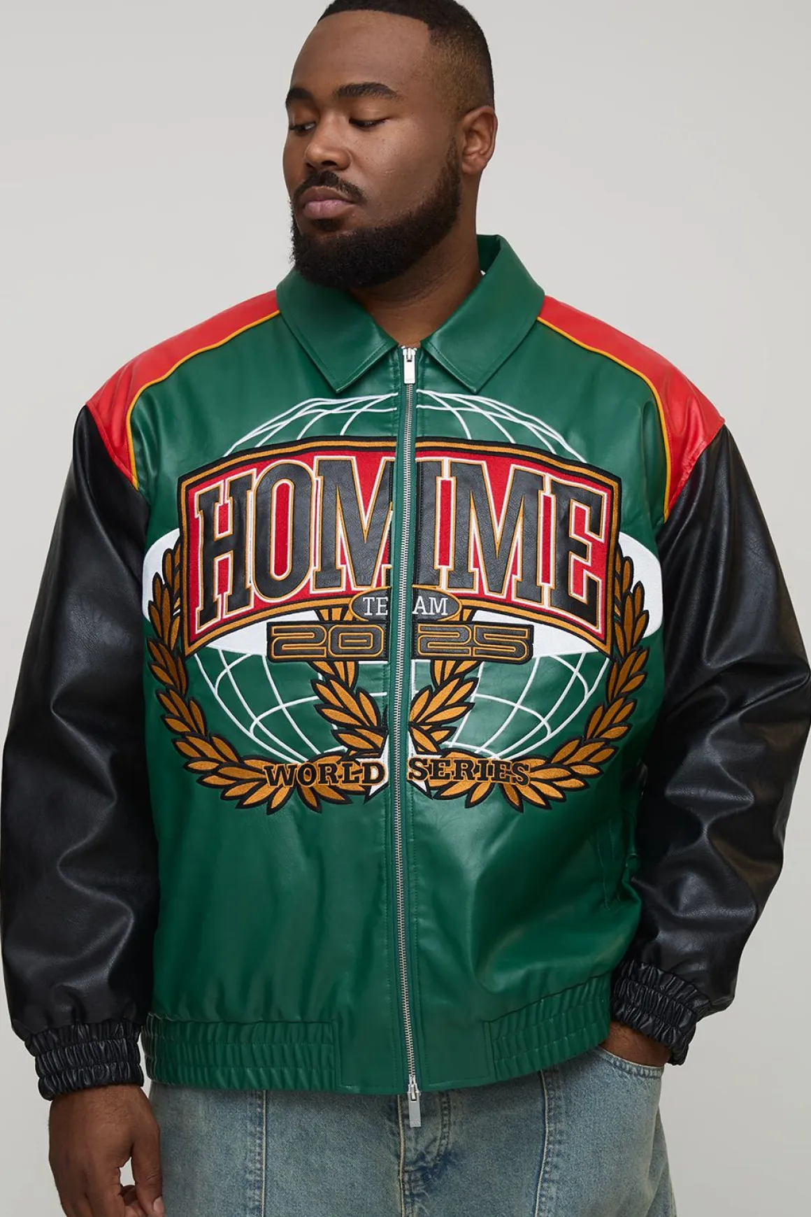 Veste bomber à col pour homme, coupe oversize Plus, avec appliqué en synthétique