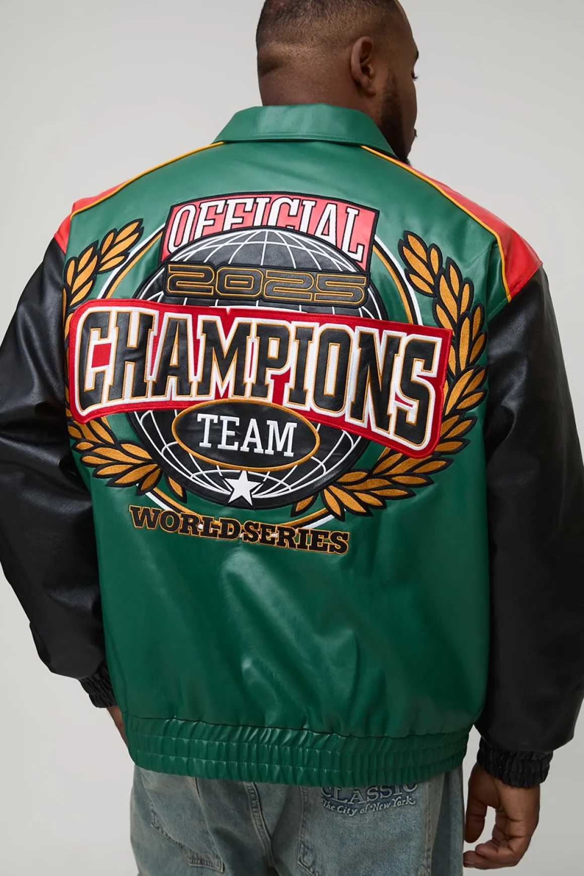 Veste bomber à col pour homme, coupe oversize Plus, avec appliqué en synthétique