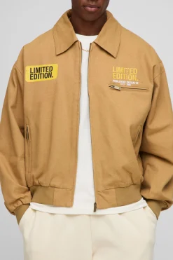 Veste bomber à col rabattable en sergé imprimé, coupe oversize
