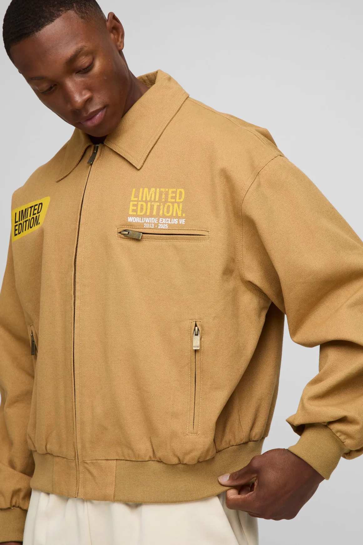 Veste bomber à col rabattable en sergé imprimé, coupe oversize