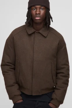Veste bomber à col, rembourrée en Melton Mono, coupe régulière