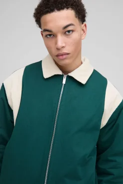boohooMAN Veste Bomber Col Velours Côtelé Contrastant Oversize<Homme Manteaux Et Vestes