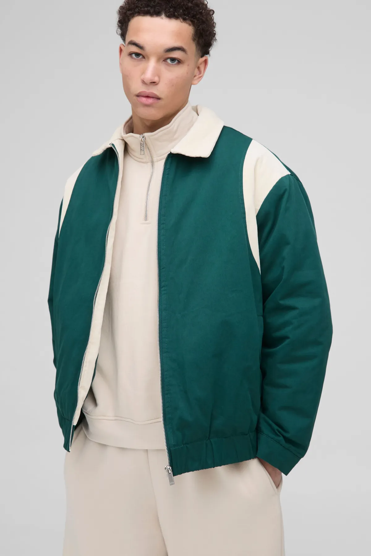 boohooMAN Veste Bomber Col Velours Côtelé Contrastant Oversize<Homme Manteaux Et Vestes