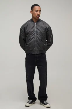 boohooMAN Veste Bomber Coupe Ample Délavage Huilé<Homme Manteaux Et Vestes