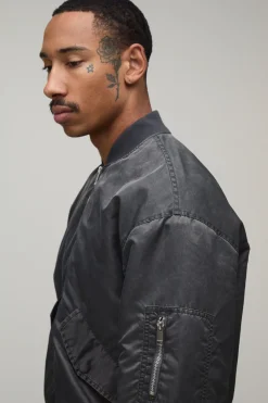 boohooMAN Veste Bomber Coupe Ample Délavage Huilé<Homme Manteaux Et Vestes