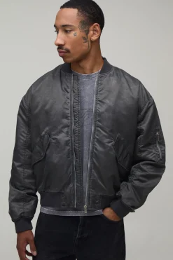 boohooMAN Veste Bomber Coupe Ample Délavage Huilé<Homme Manteaux Et Vestes