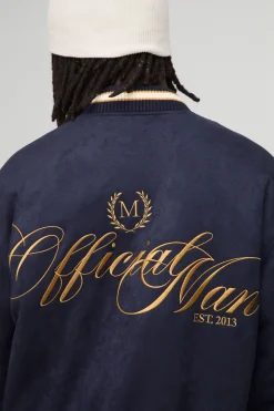 Veste bomber à coupe boxy en suédé à côtes épaisses brodée
