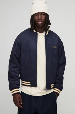 Veste bomber à coupe boxy en suédé à côtes épaisses brodée