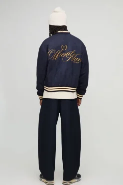 Veste bomber à coupe boxy en suédé à côtes épaisses brodée