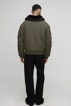 Veste bomber coupe droite à col long en synthétique