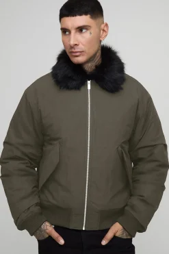 Veste bomber coupe droite à col long en synthétique