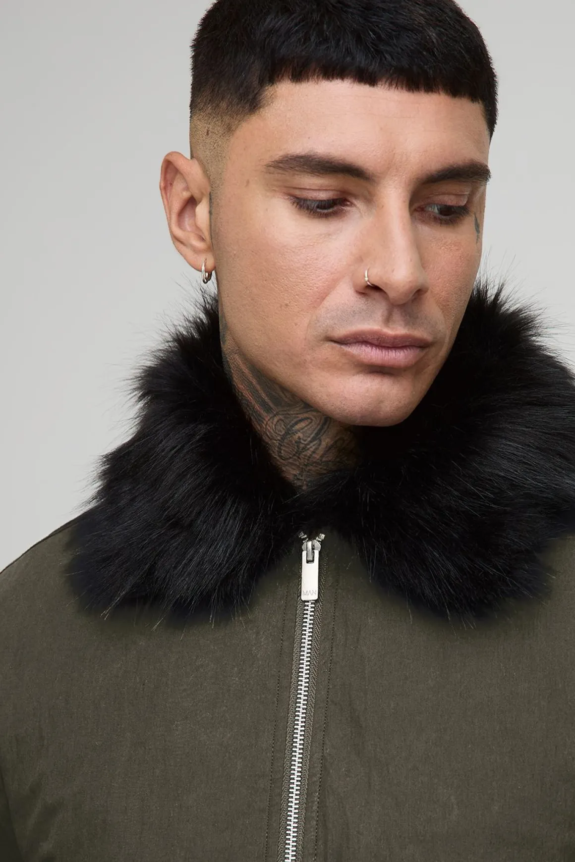 Veste bomber coupe droite à col long en synthétique