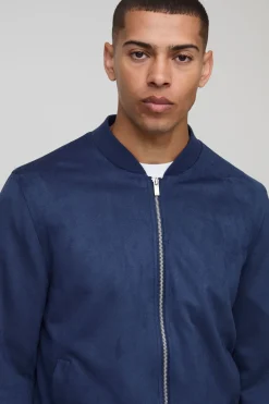 boohooMAN Veste bomber coupe régulière en synthétique-suède<Homme Manteaux Et Vestes