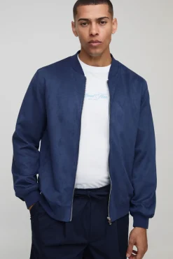 boohooMAN Veste bomber coupe régulière en synthétique-suède<Homme Manteaux Et Vestes